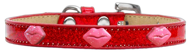 Pink Glitter Lips Widget Dog Collar Red Ice Cream Size 14